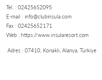 Insula Resort & Spa Otel iletiim bilgileri
